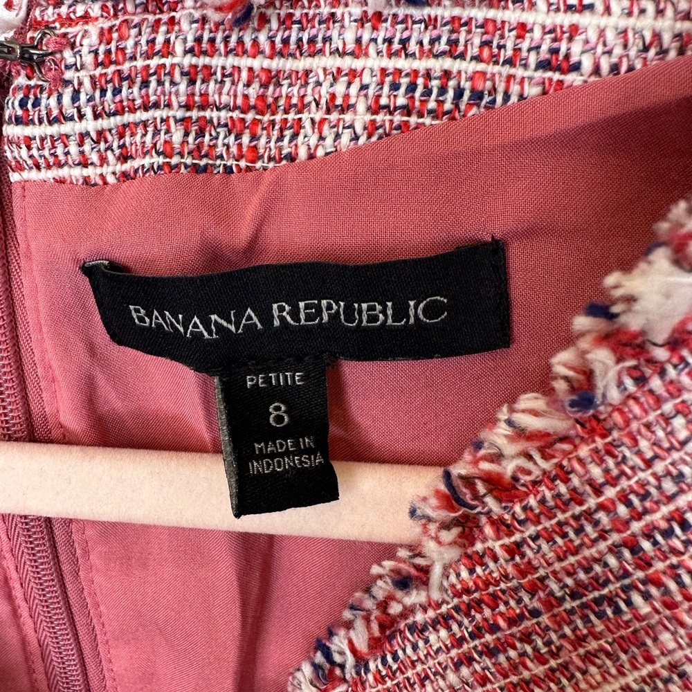 Banana Republic Pink Tweed Fringed Faux Wrap Sheath Dress 8P - Picture 6 of 8